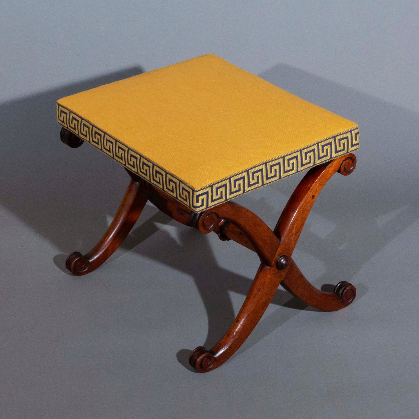 Early 19th Century X-Frame Stool with Greek Key Border