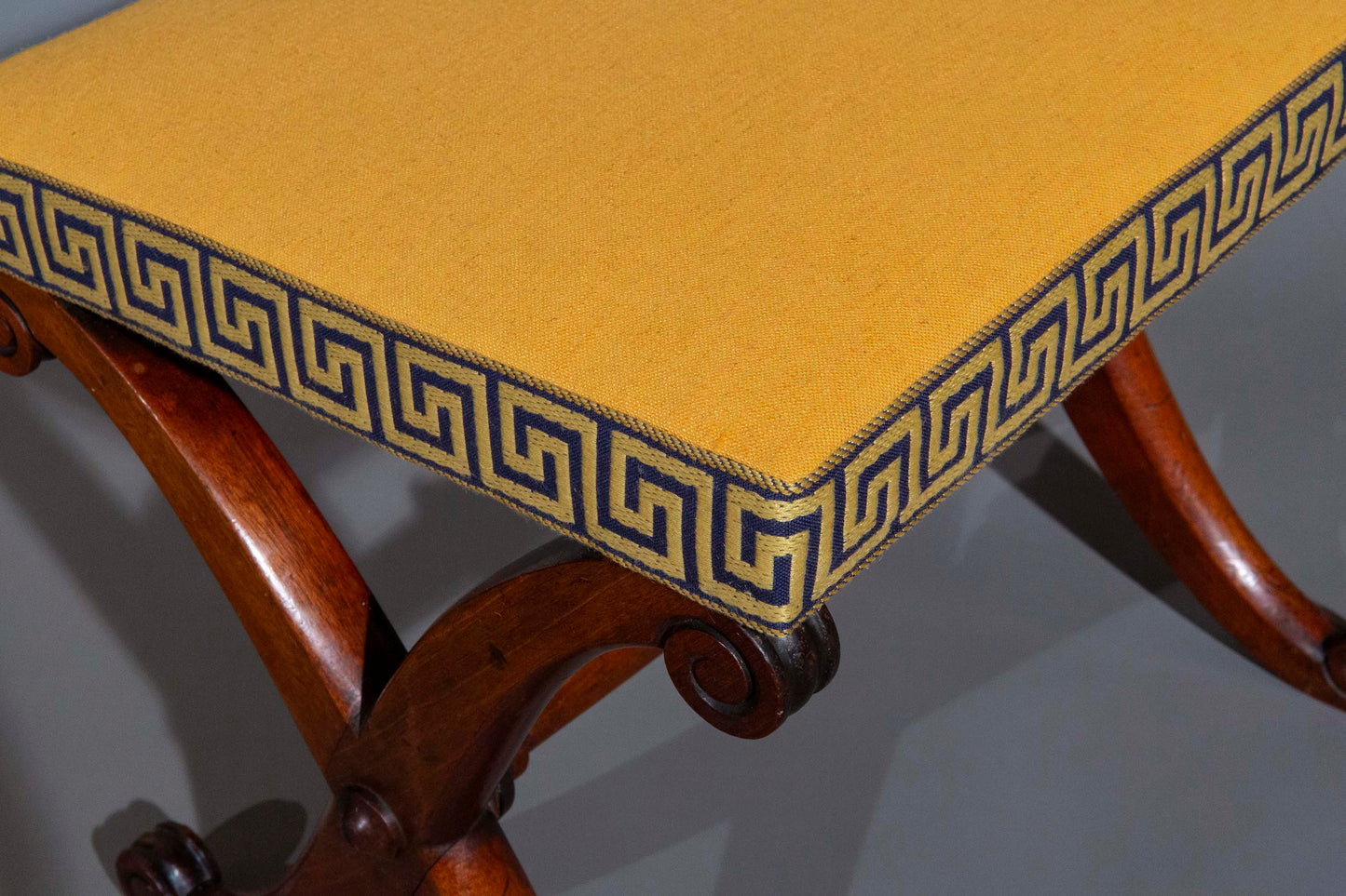 Early 19th Century X-Frame Stool with Greek Key Border