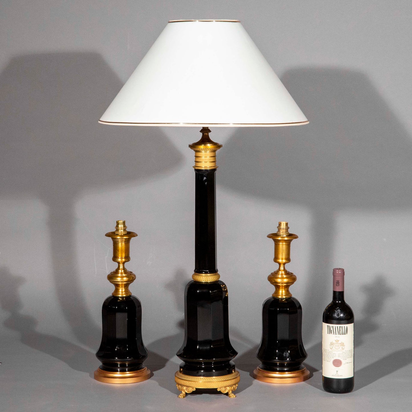 Tall 19th Century Black Glass Lamp