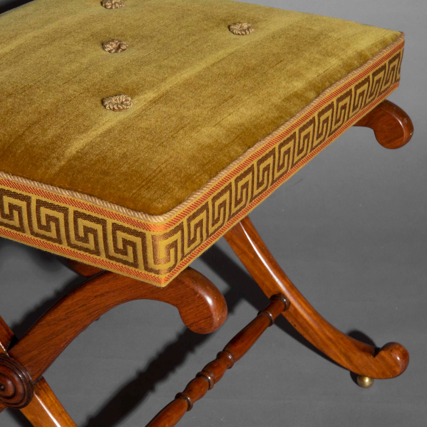 Regency X-Frame Stool with Greek Key Border