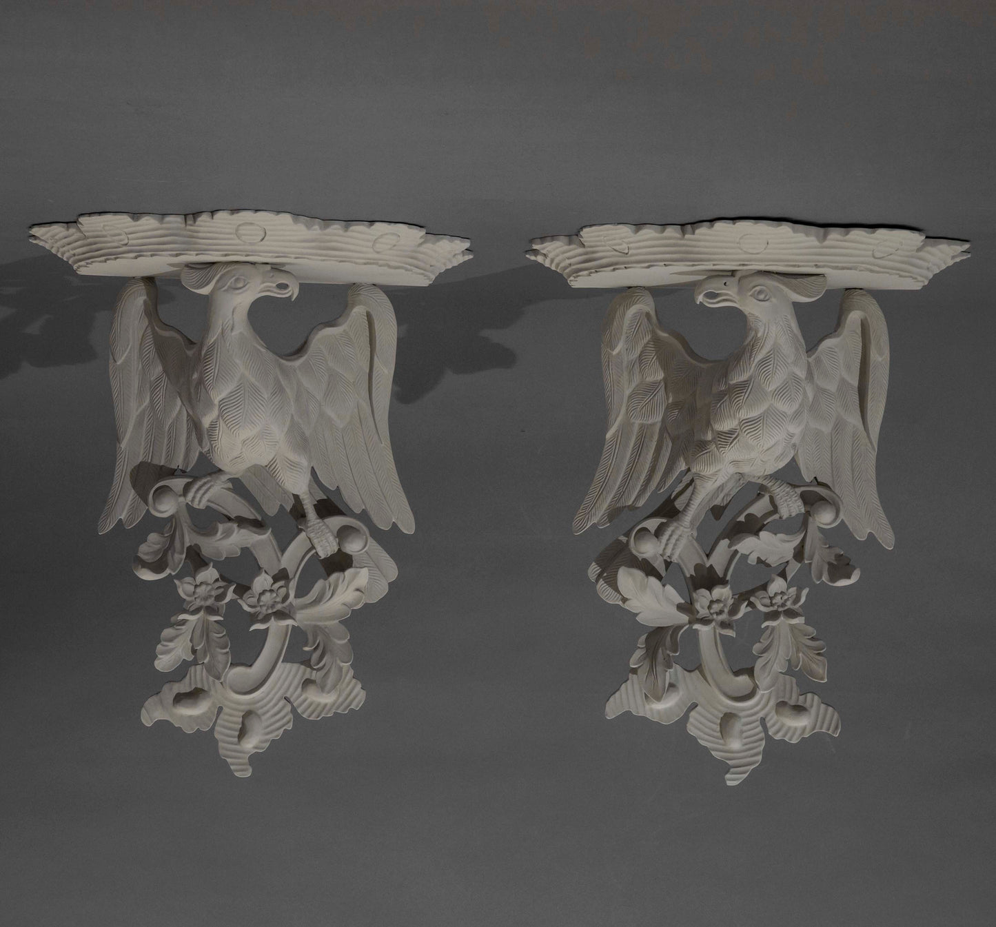 Pair of Chinoiserie Grey Painted Wall Brackets