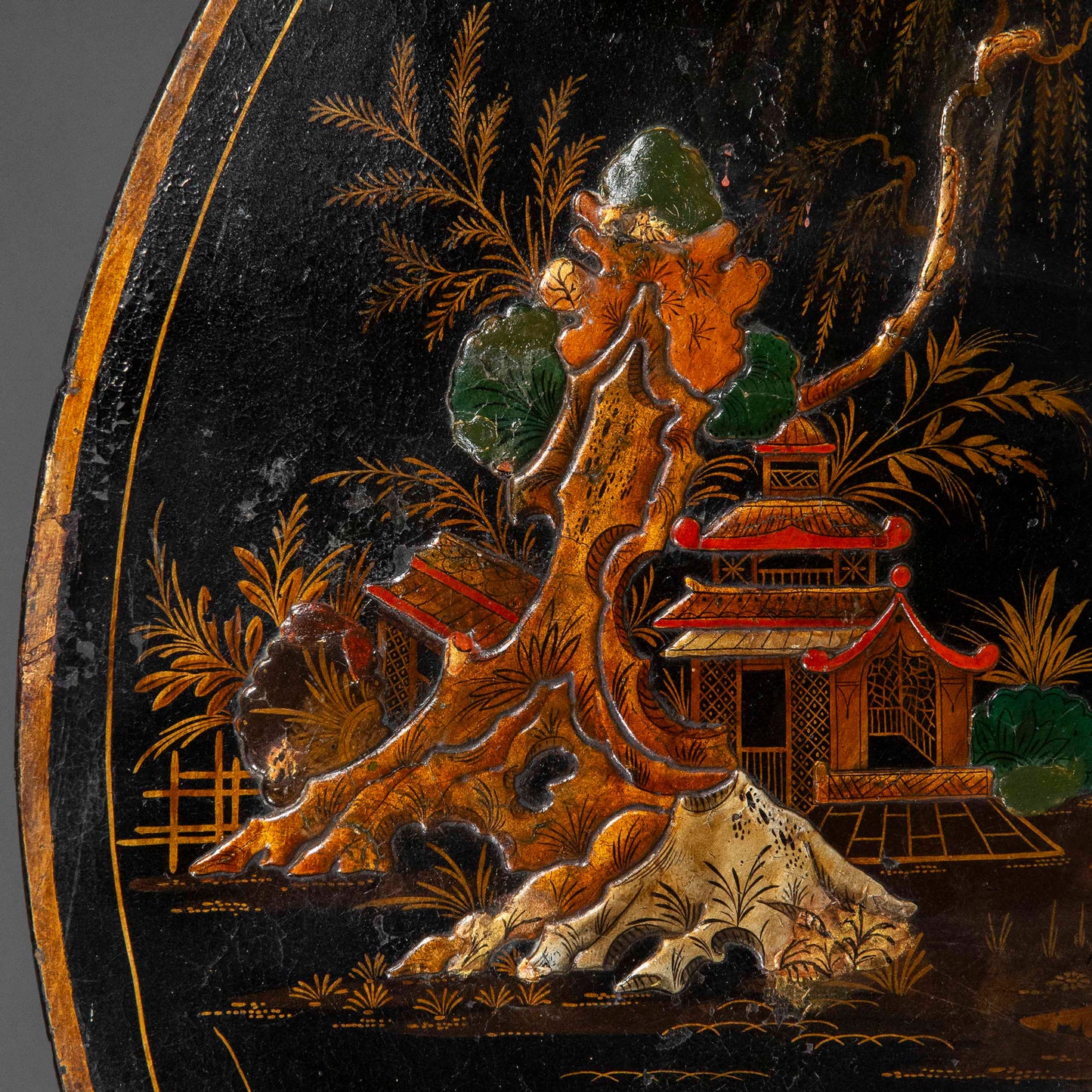 Antique Chinoiserie Lacquer Wall Plaque