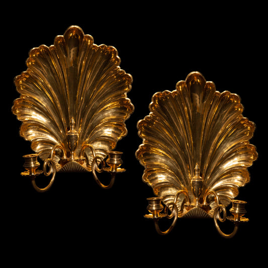 Pair of Scallop Shell Gilt Brass Wall Lights