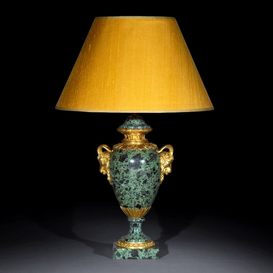 Antique Verde Antico Marble and Ormolu Table Lamp