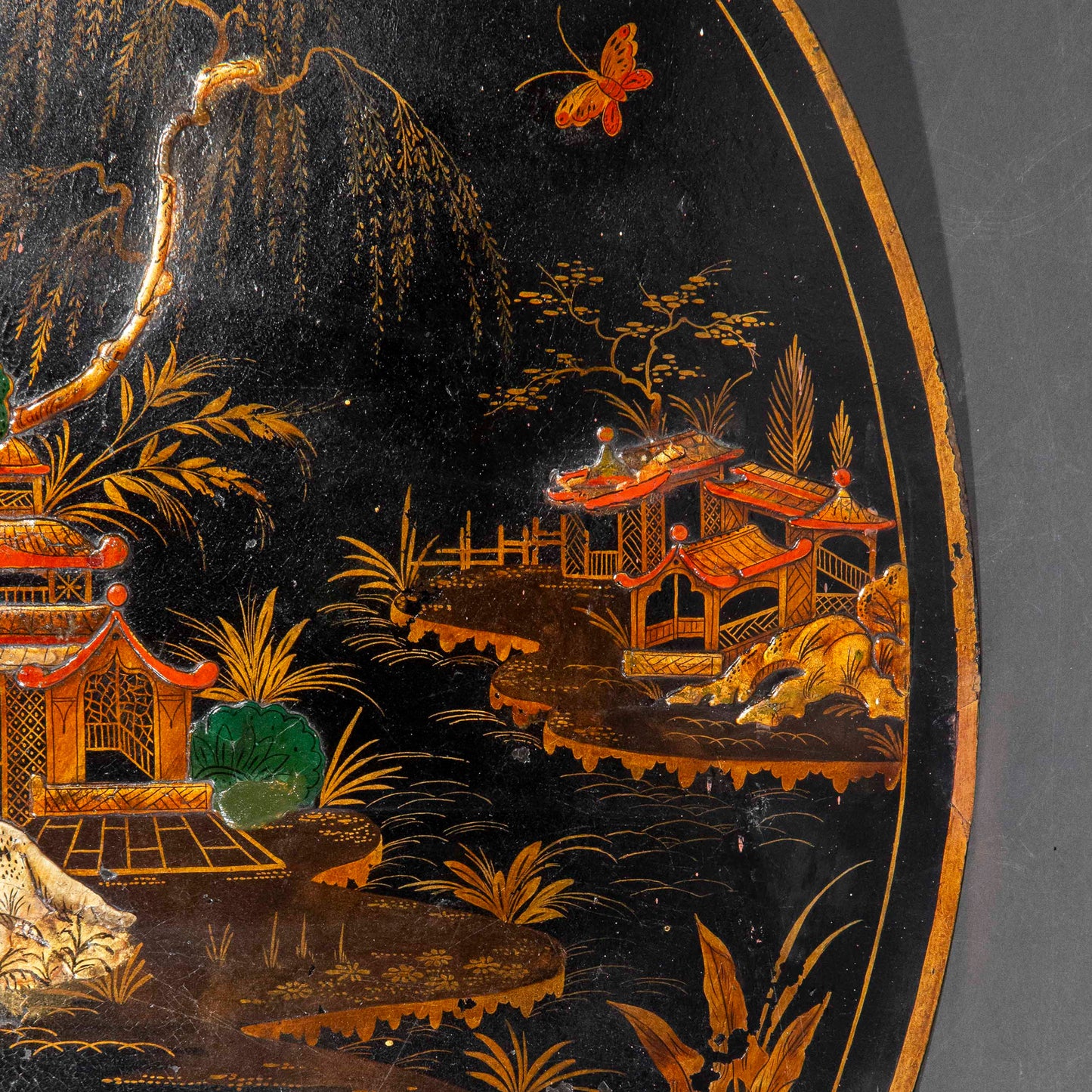 Antique Chinoiserie Lacquer Wall Plaque