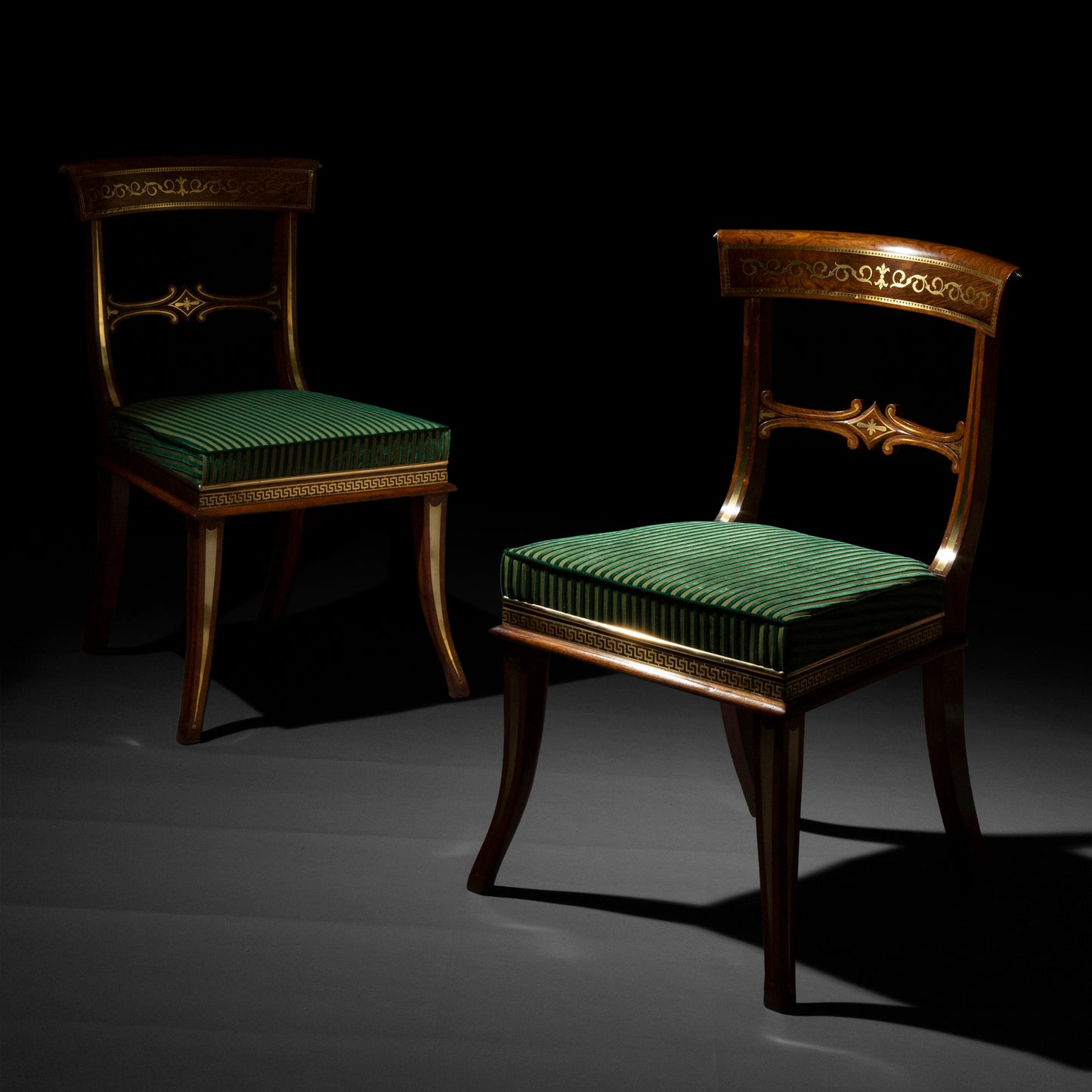 A Pair of Regency Brass Inlaid Klismos Chairs - 4 Pairs Available
