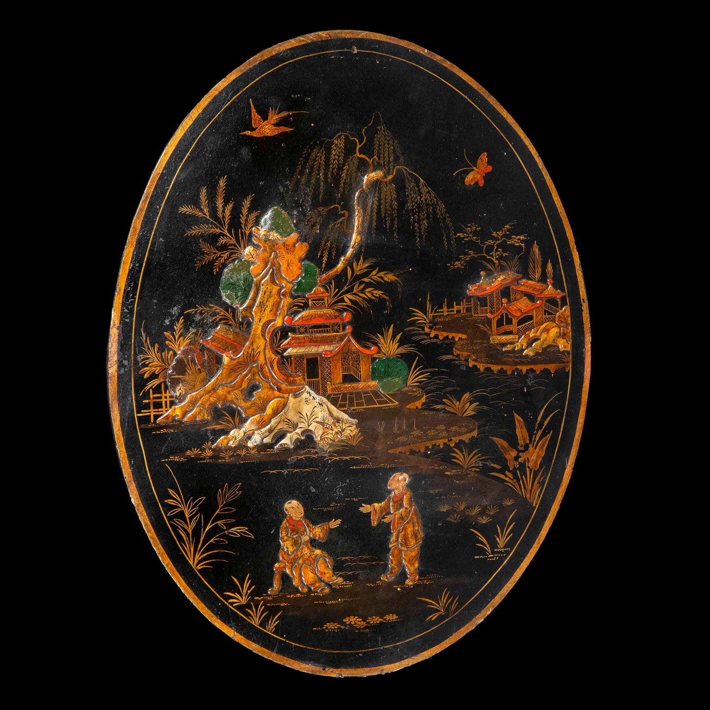 Antique Chinoiserie Lacquer Wall Plaque