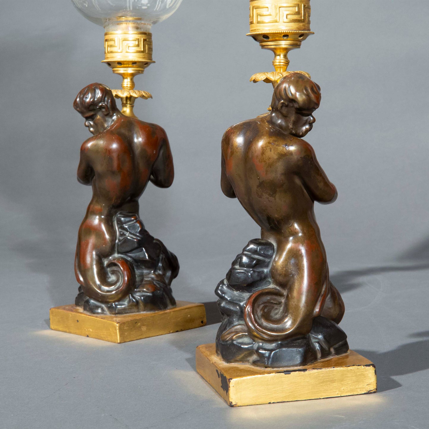Pair of Early 19th Century Triton Candlesticks Storm Lanterns by Wood & Caldwell