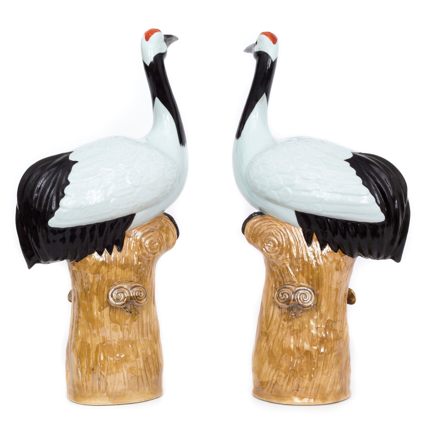 Massive Pair Of Chinese Republican Porcelain Glazed Cranes