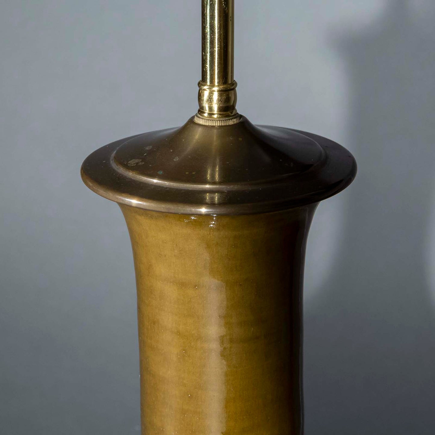Christopher Spitzmiller Vase Lamp, Large Single Gourd, Olive Glazed