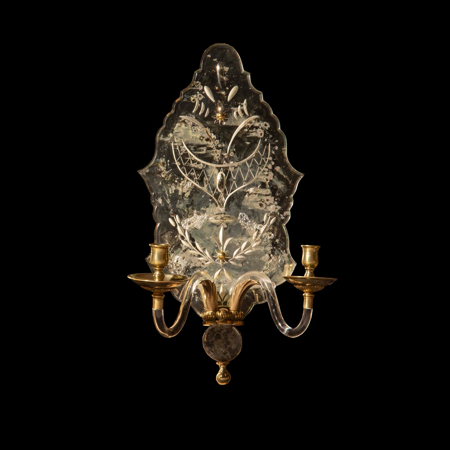Pair of Etched Mirror Wall Lights