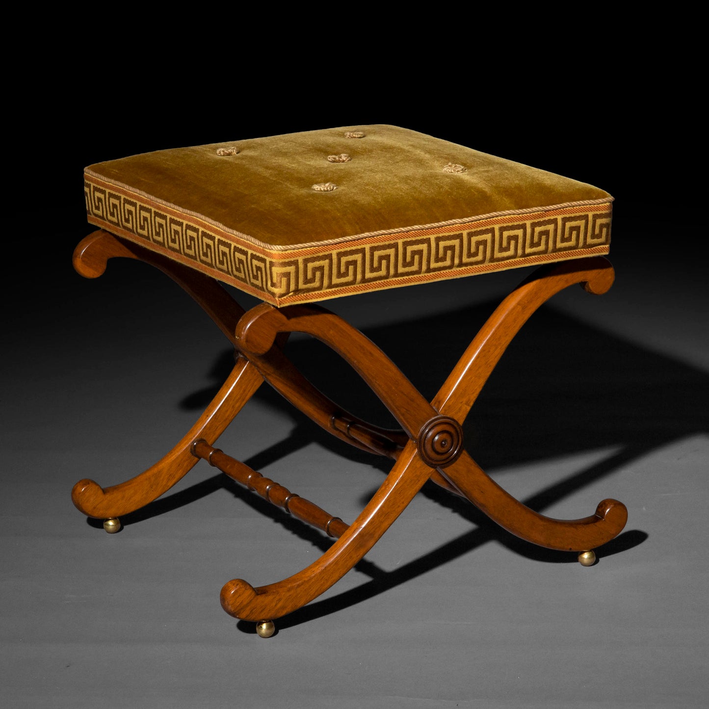 Regency X-Frame Stool with Greek Key Border