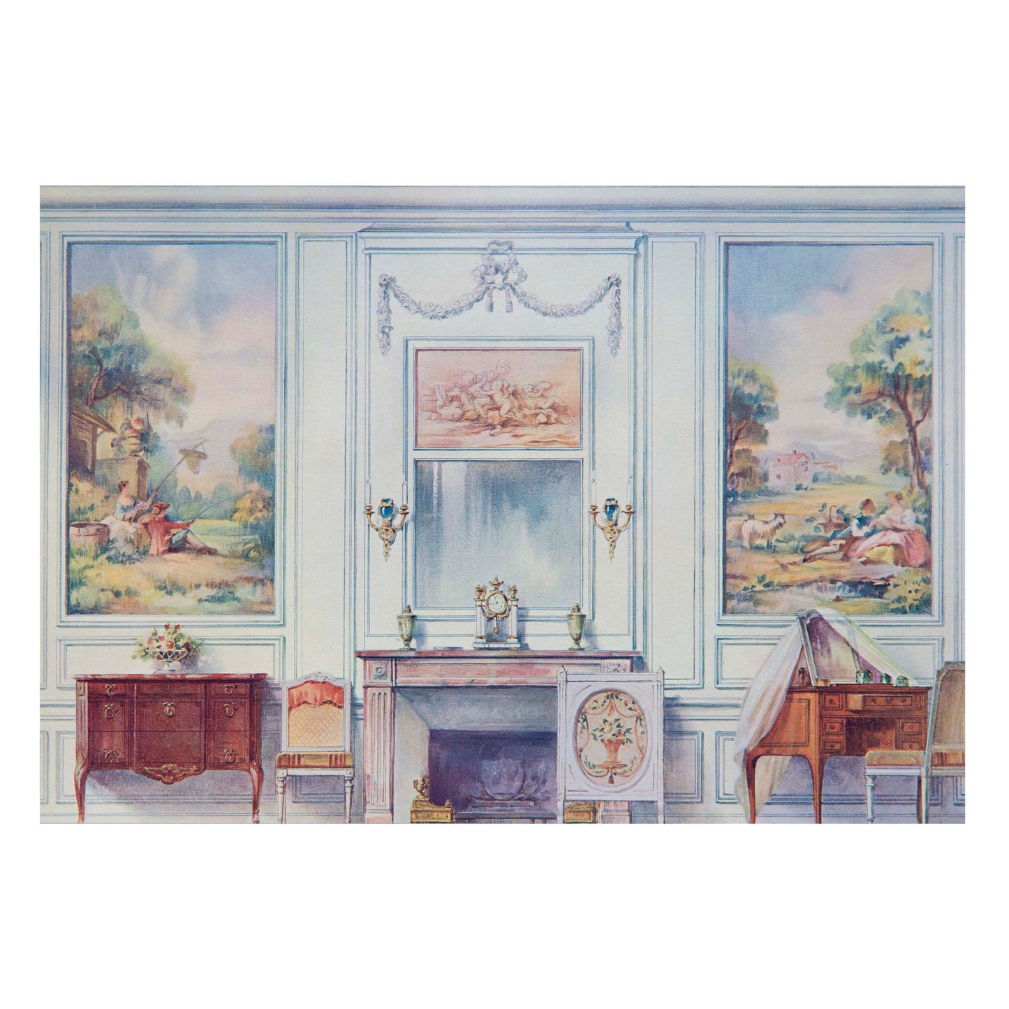 Set of Eight Antique French Interior Decor Prints