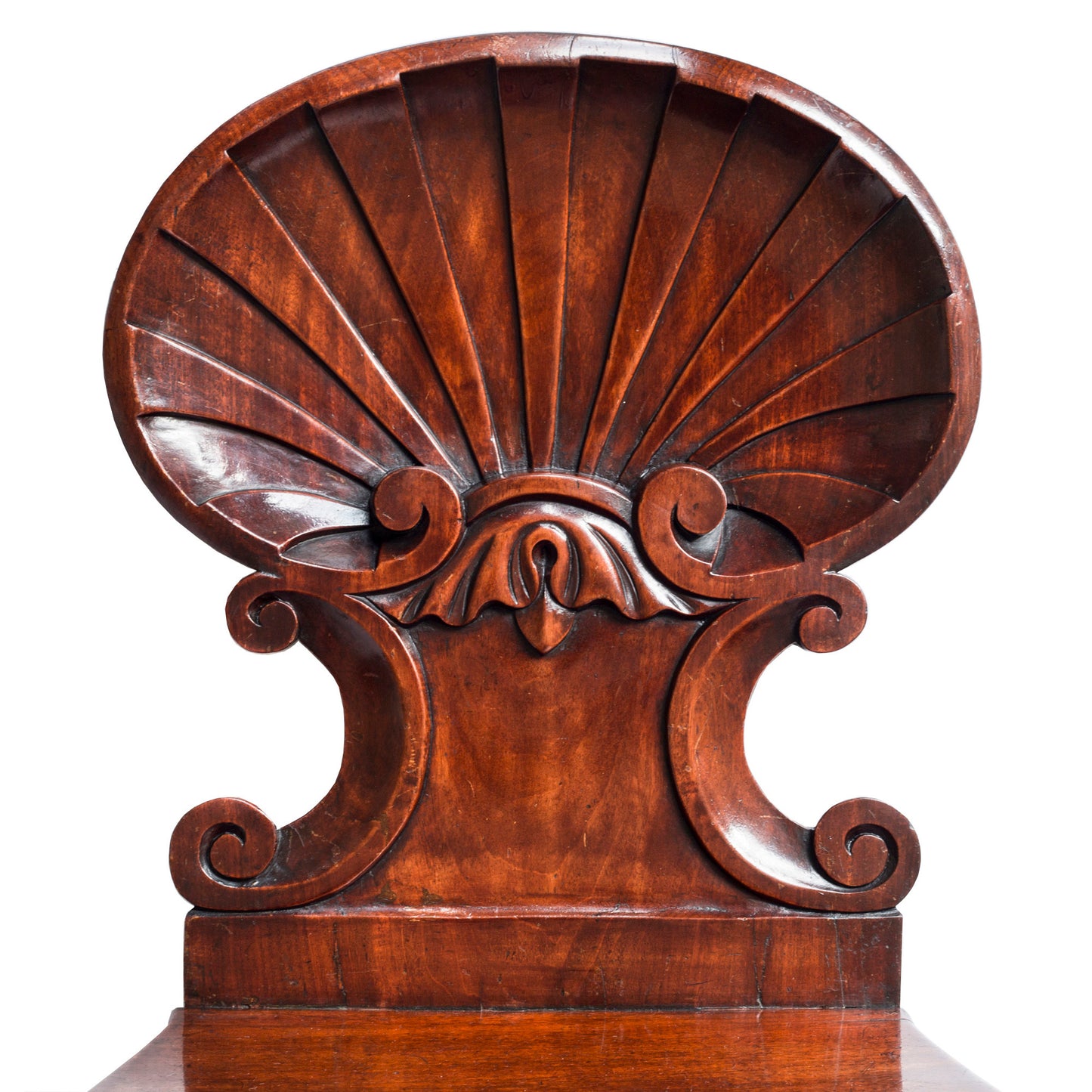 Rare Pair of Regency Scallop Back Hall Chairs