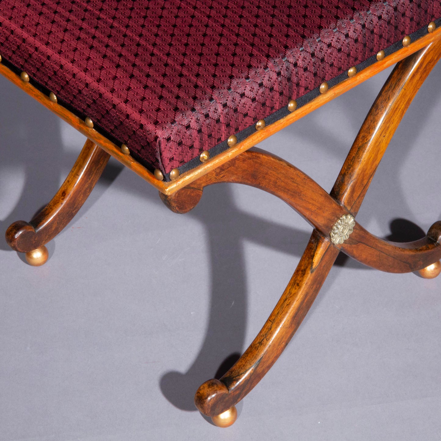 Regency Parcel-Gilt X-Frame Stool with Brass Mounts