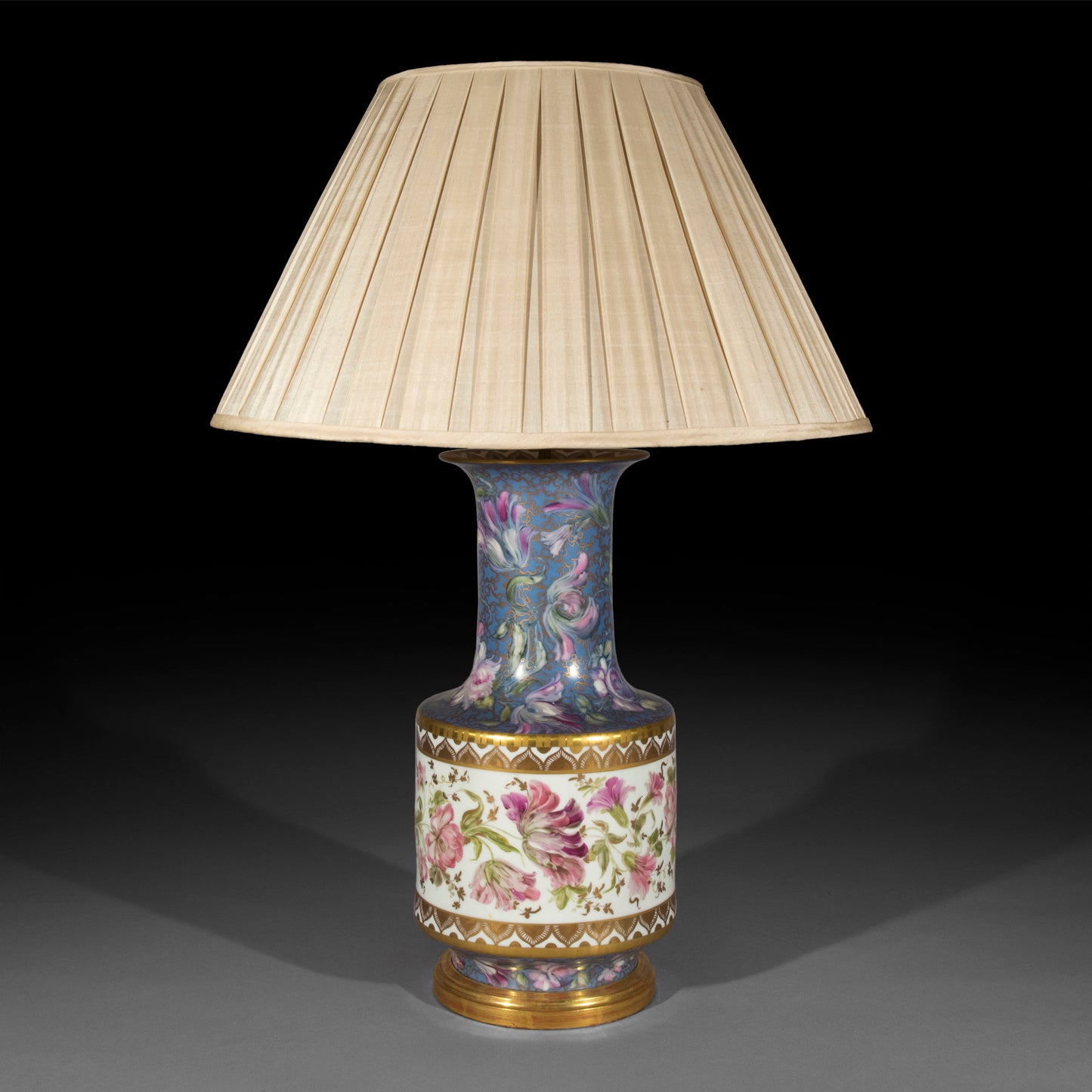 Massive Antique Porcelain Vase Table Lamp with Hand-Painted Floral Decoration