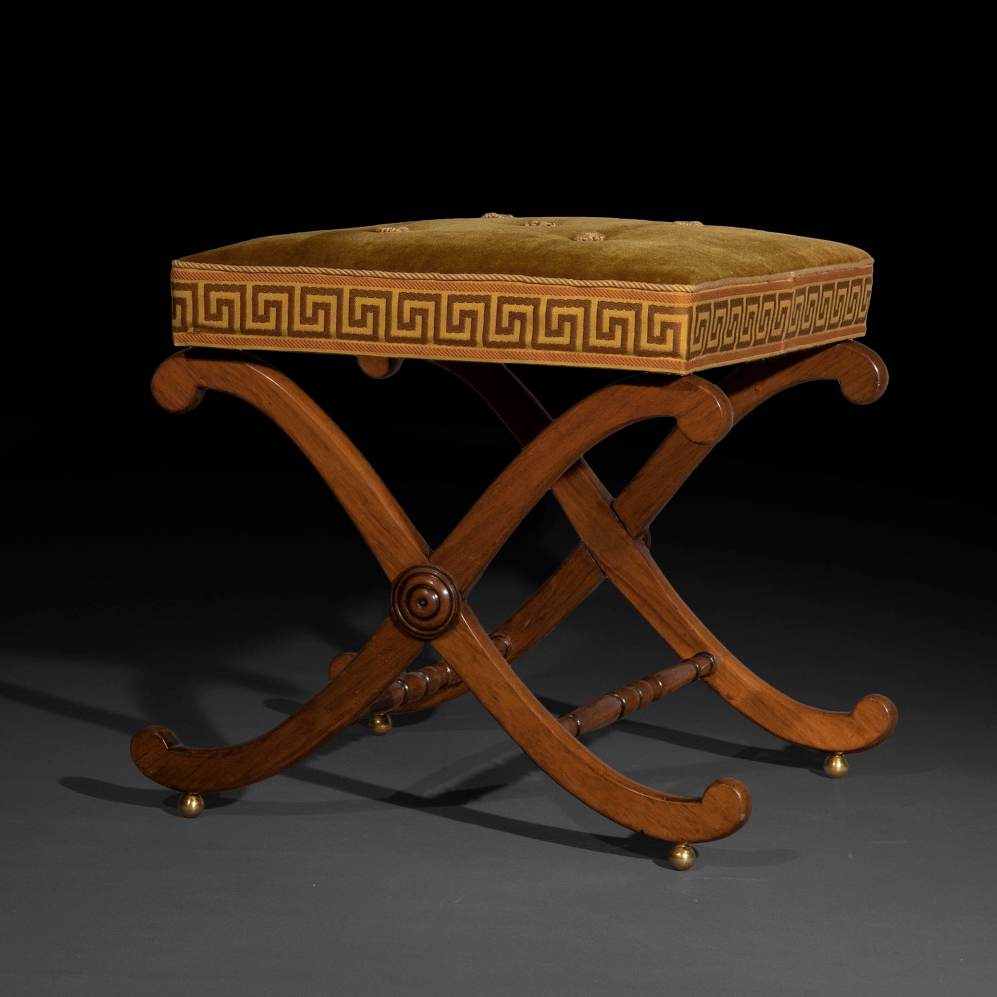 Regency X-Frame Stool with Greek Key Border
