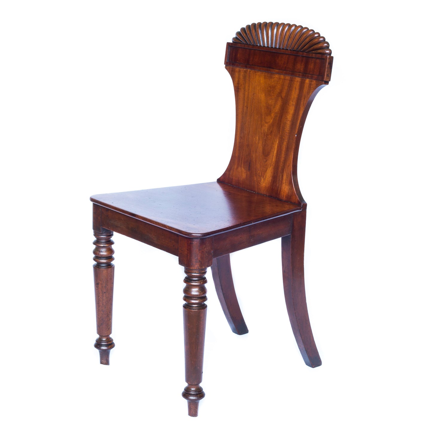 Fine Pair of Regency Figured Mahogany Hall Chairs