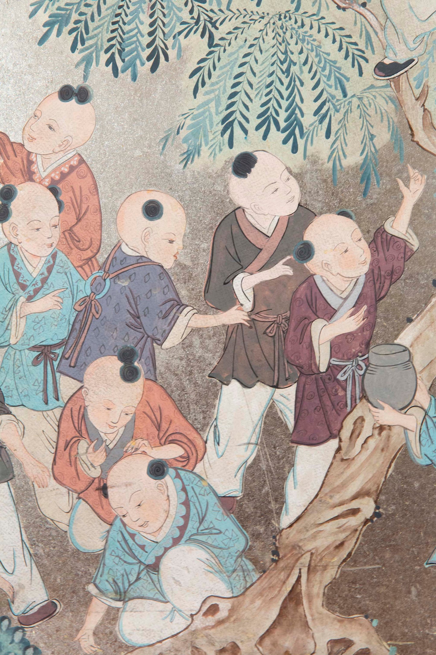 Fine Chinese Silvered and Hand-Painted 'One Hundred Boys' Screen