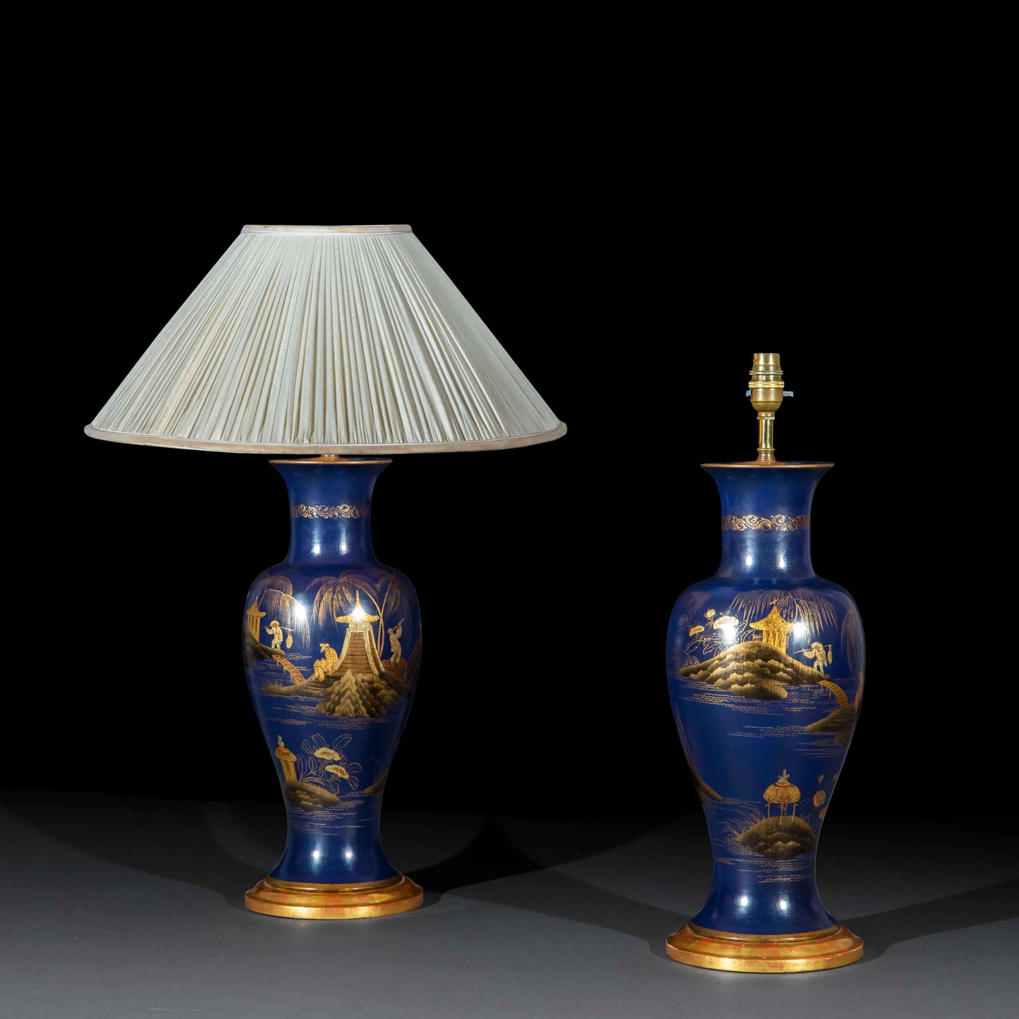 Pair of Blue Chinoiserie Vase Lamps