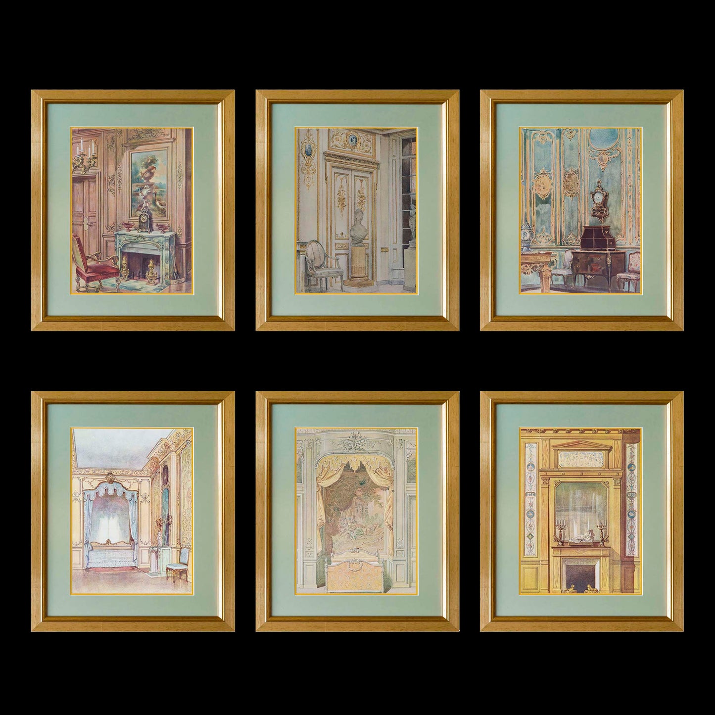 Six Antique French Interior Decor Prints