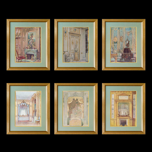 Six Antique French Interior Decor Prints
