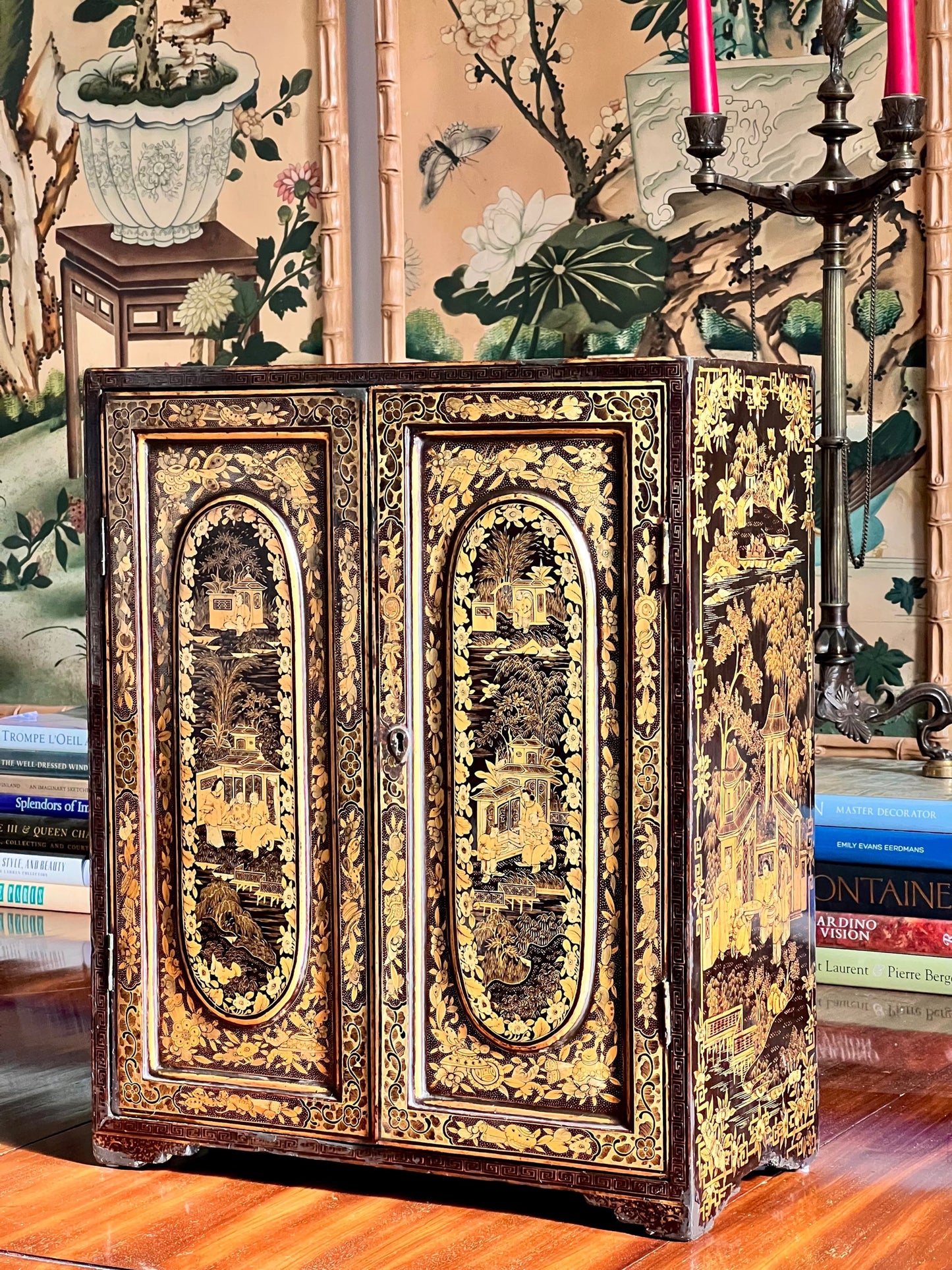 Early 19th Century Chinoiserie Black Lacquer Miniature Cabinet