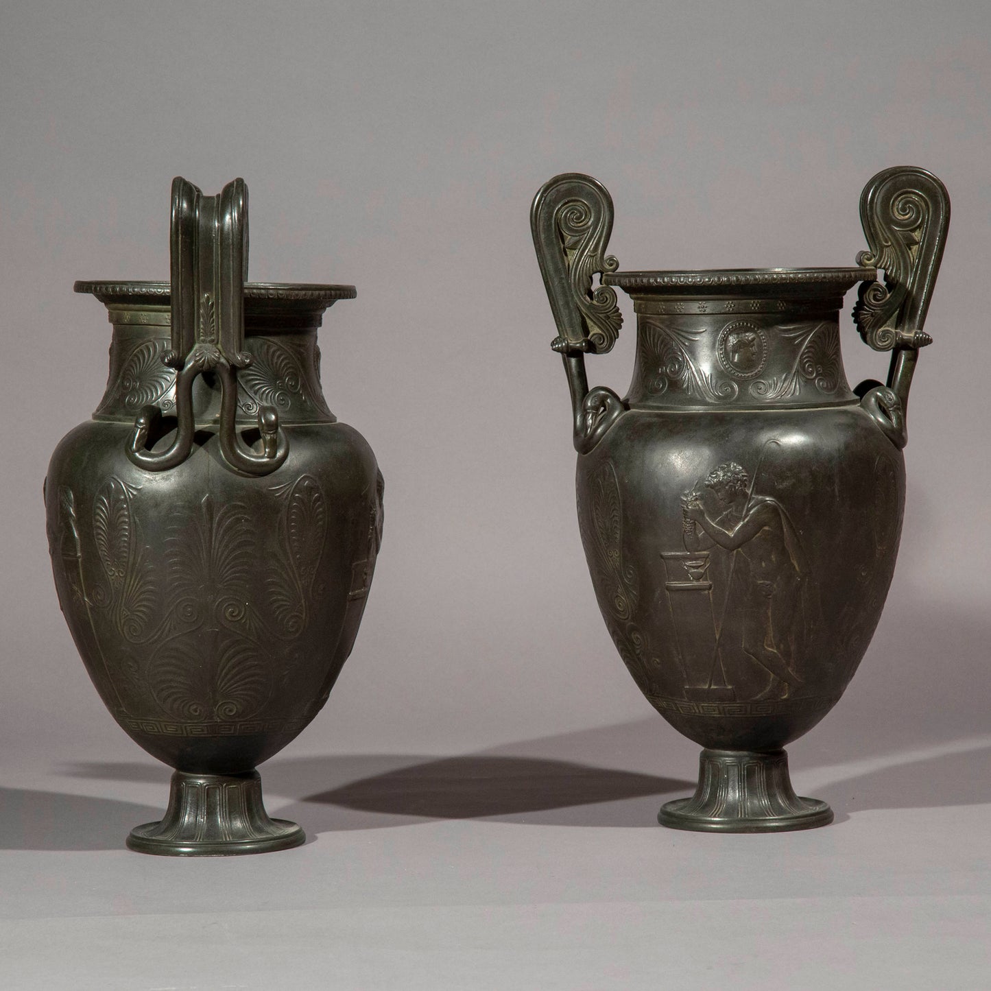 Pair of 19th Century Grand Tour Bronze Volute Kraters