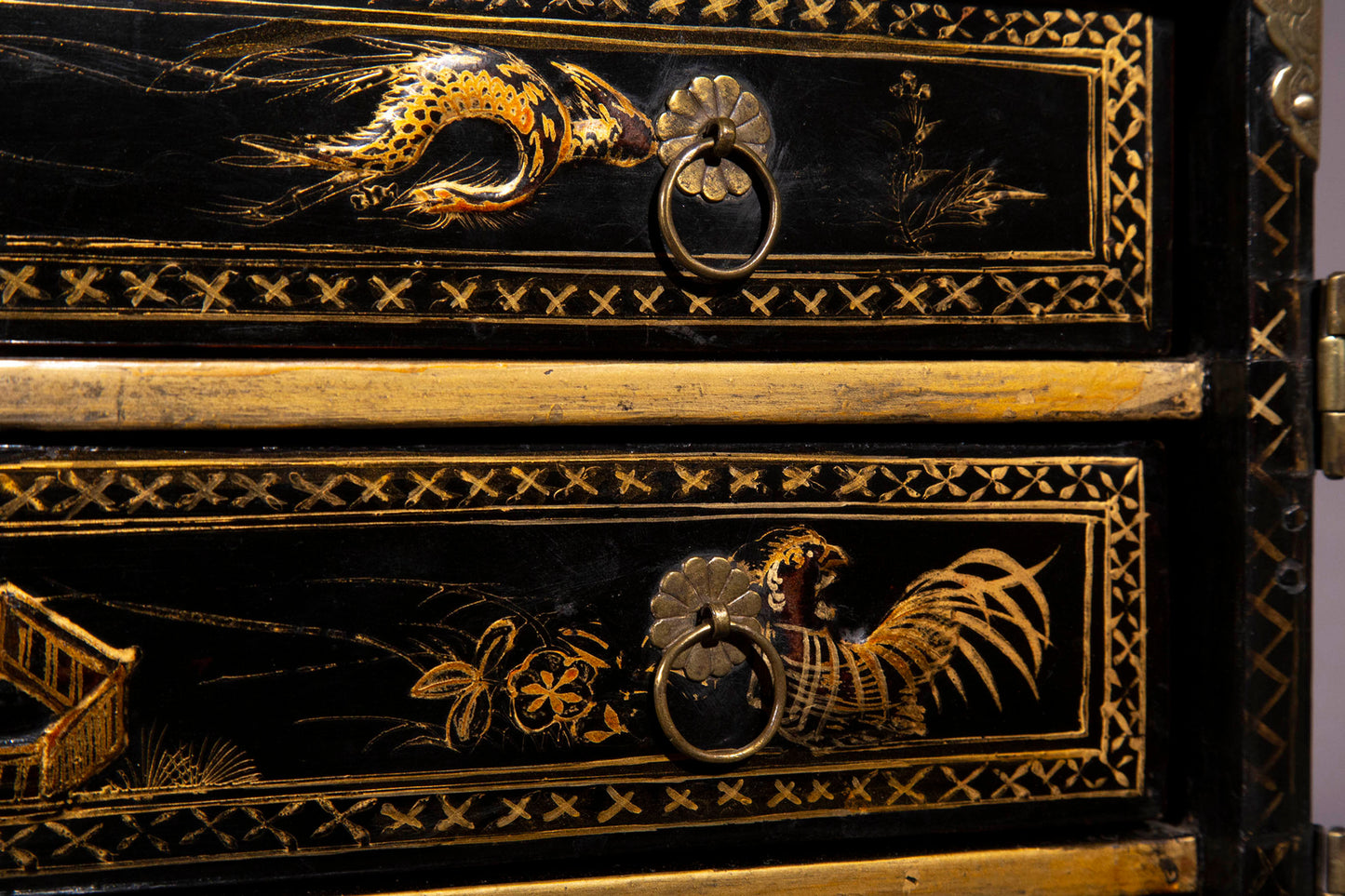 Antique Chinoiserie Black Lacquer Cabinet on Stand, 19th Century