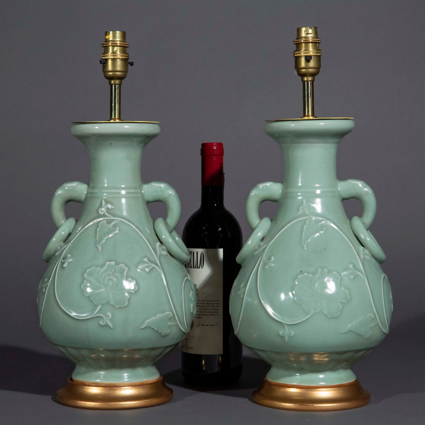 Pair of Chinese Celadon Longquan Vases as Lamps