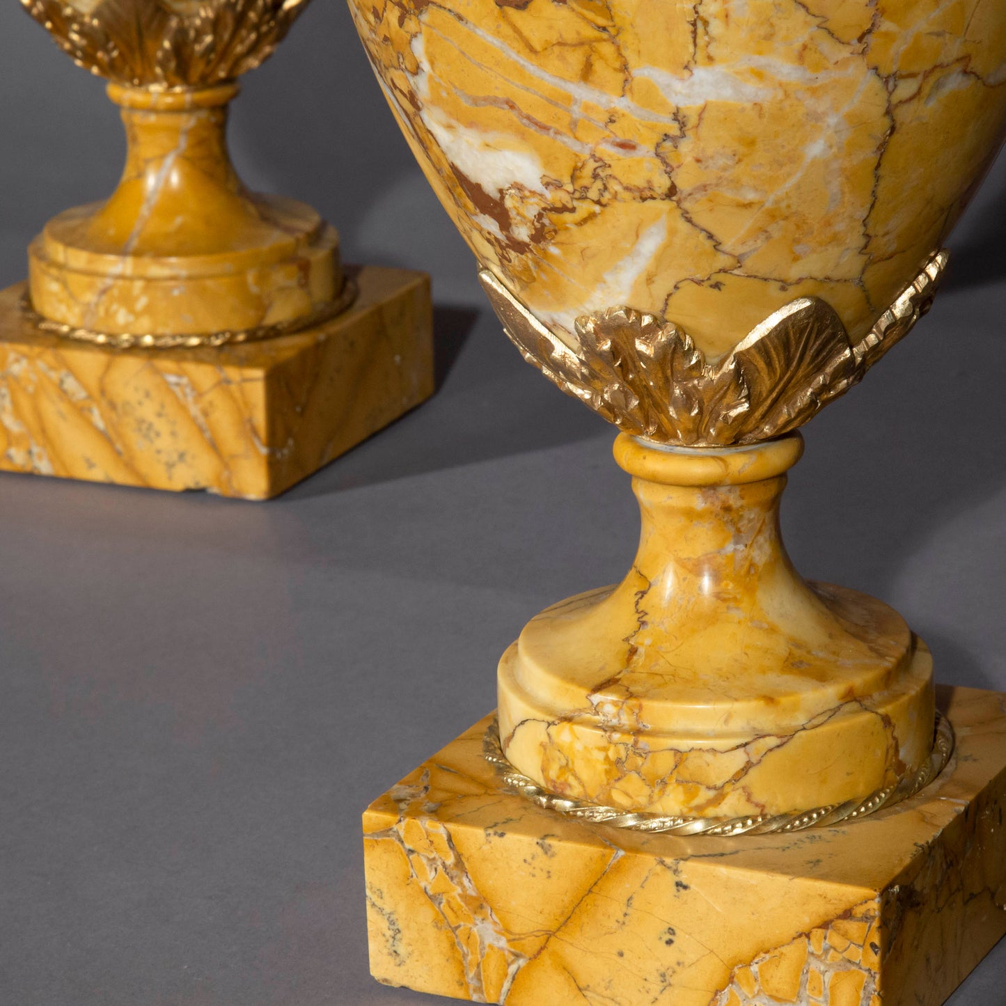Pair of Antique Neoclassical Siena Marble Urns