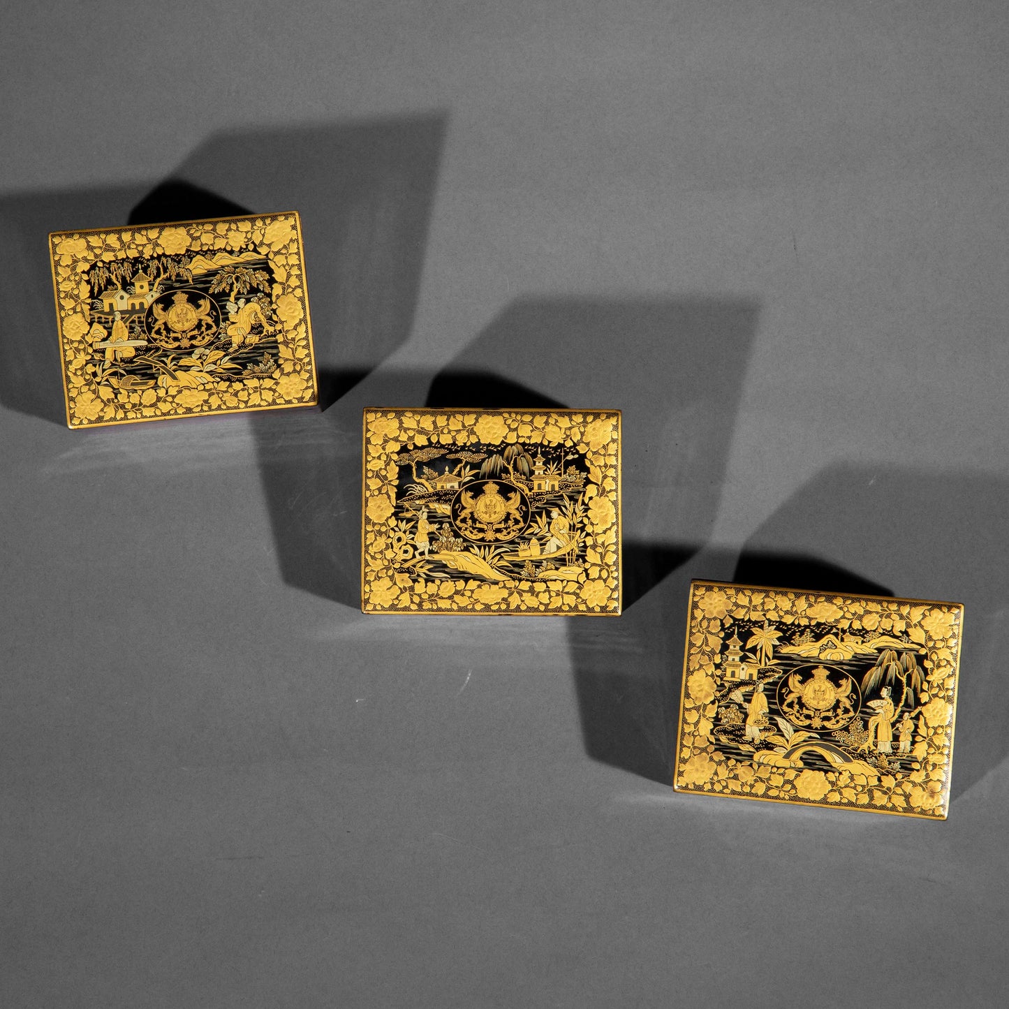 A Set of Chinese Export Armorial Lacquer Boxes