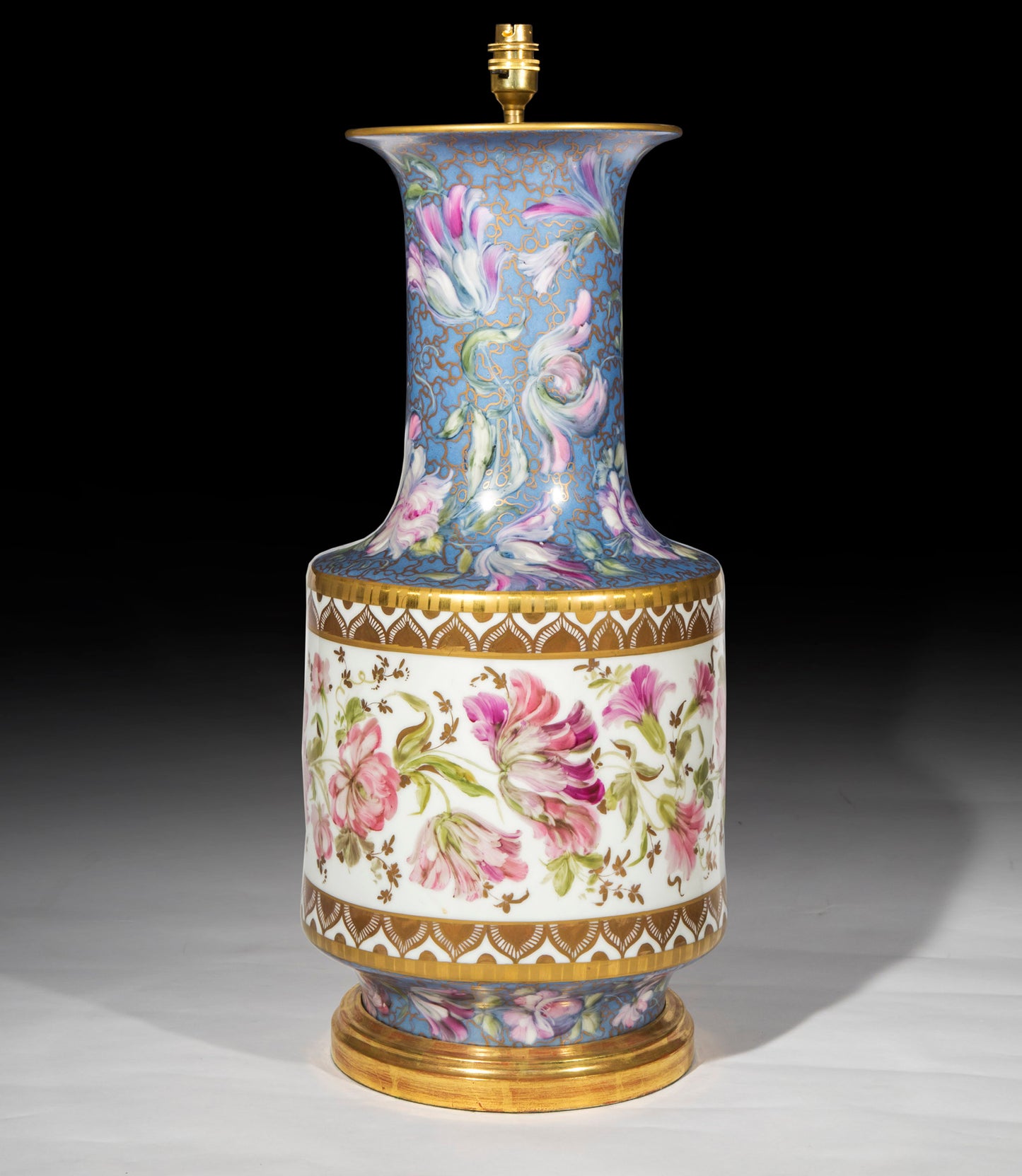Massive Antique Porcelain Vase Table Lamp with Hand-Painted Floral Decoration
