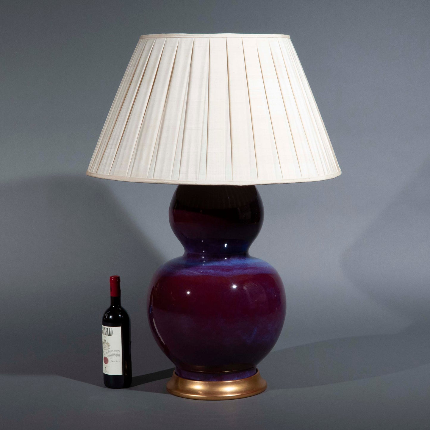 Massive Chinese Flambe Glazed Double Gourd Vase Lamp