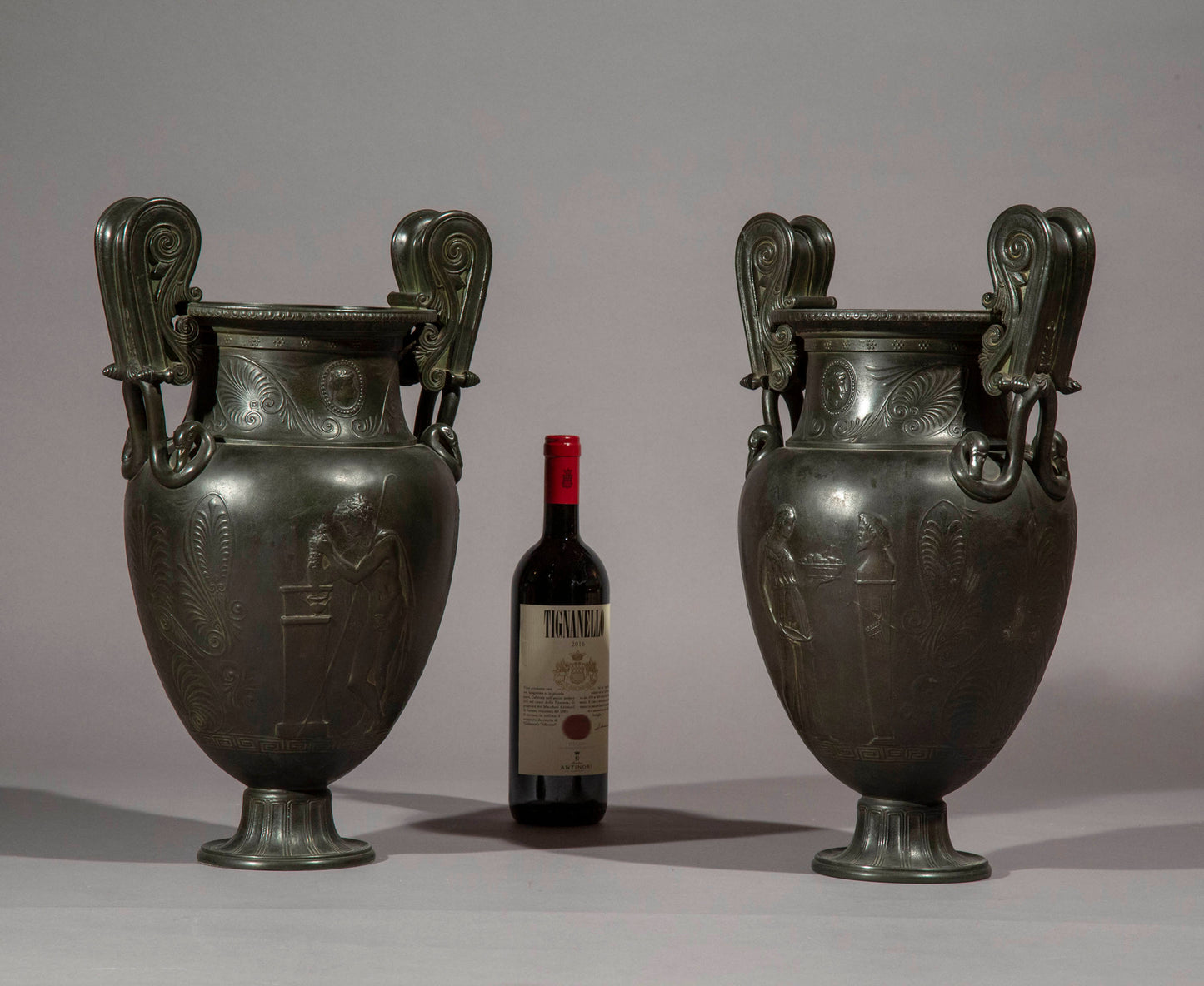 Pair of 19th Century Grand Tour Bronze Volute Kraters