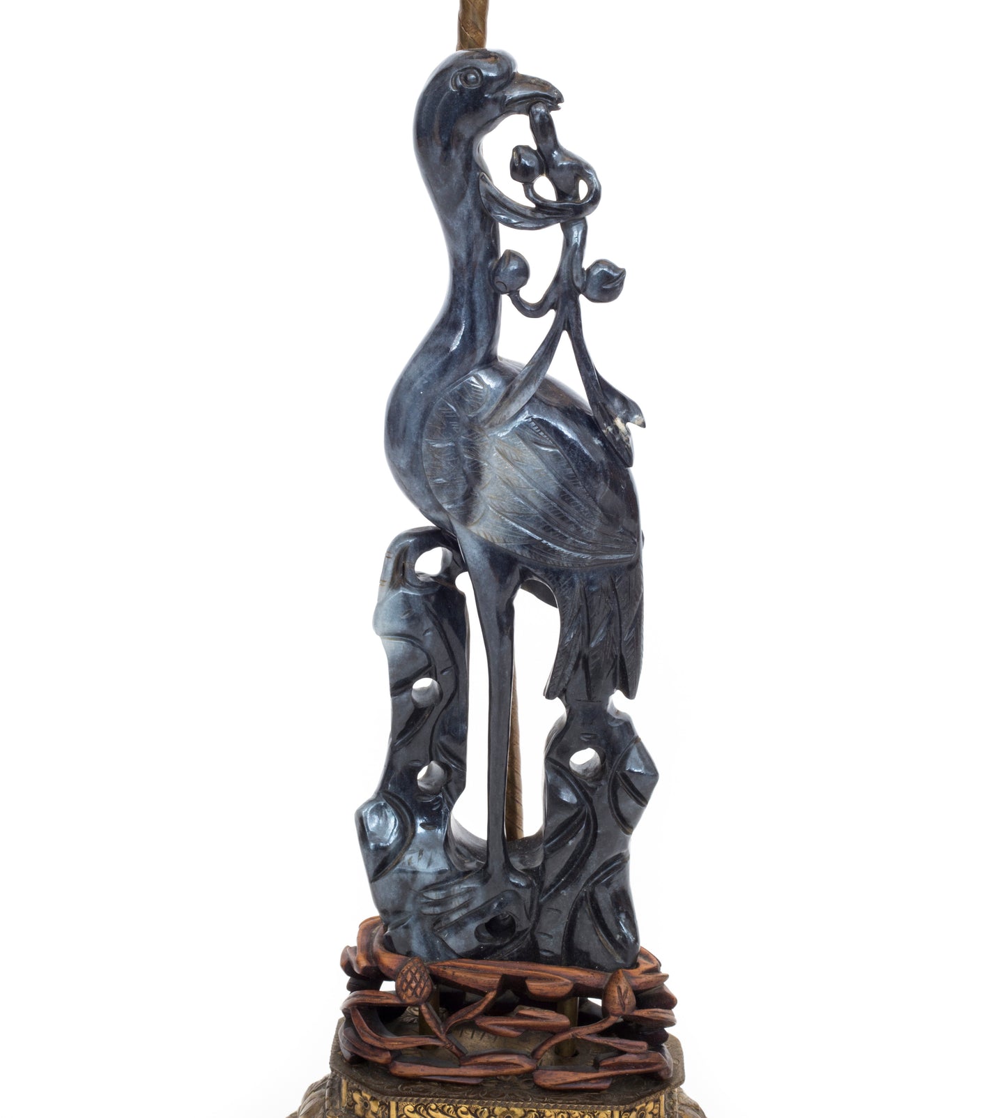 19th Century Chinese Carved Hardstone Crane Table Lamp