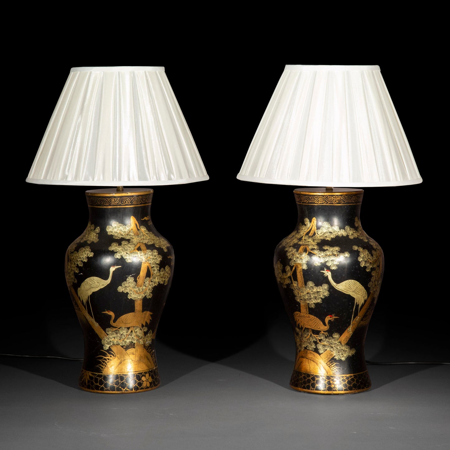 Large Pair of Chinoiserie Lacquer Table Lamps