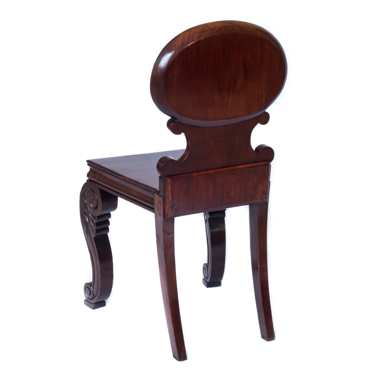 Rare Pair of Regency Scallop Back Hall Chairs