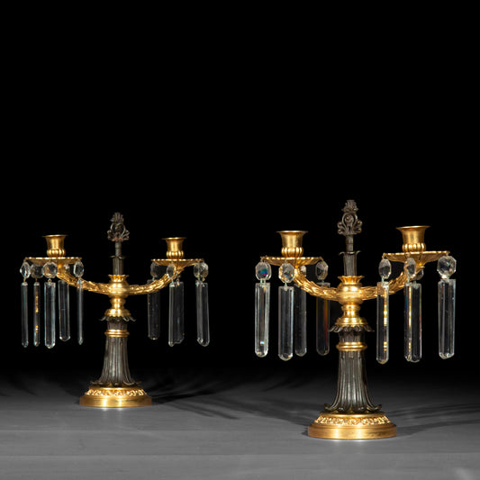 Pair of Regency Ormolu and Patinated Bronze Candelabra