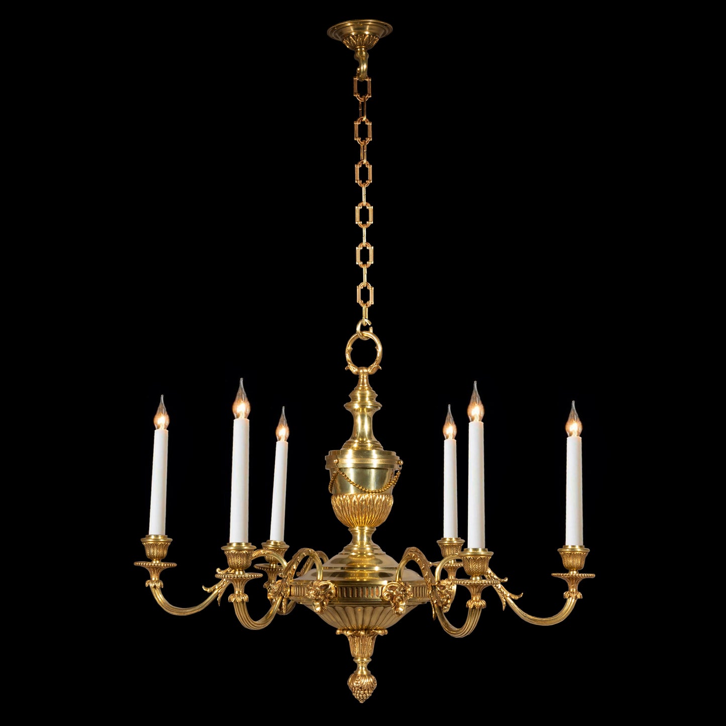 Pair of Robert Adam Style Bronze Chandeliers