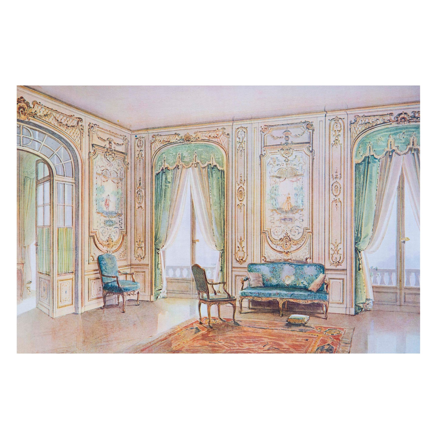 Set of Eight Antique French Interior Decor Prints