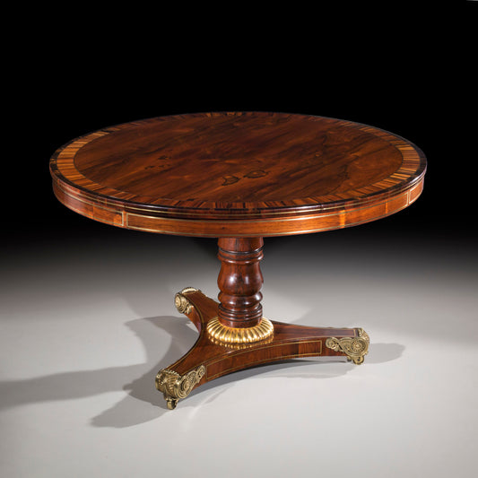 Fine Regency Rosewood, Calamander and Ebony, Brass Inlaid and Gilt Table