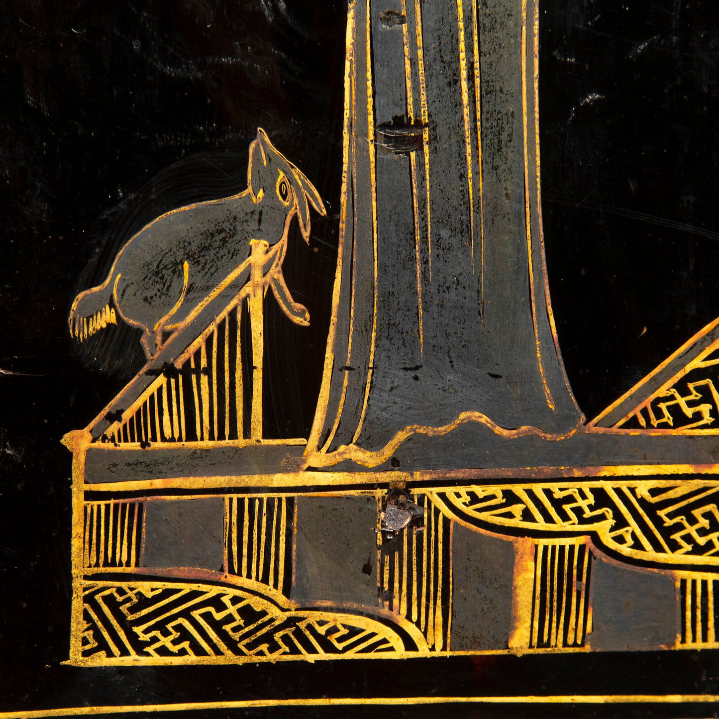 Antique Chinoiserie Black Lacquer Cabinet on Stand, 19th Century