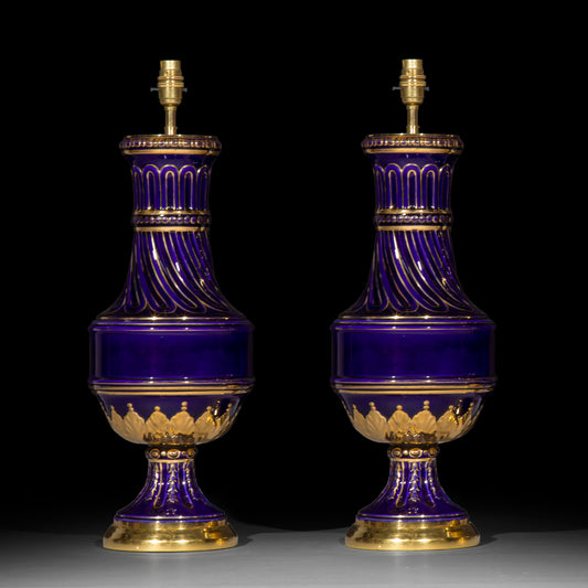Pair of Antique French Blue Vase Lamps