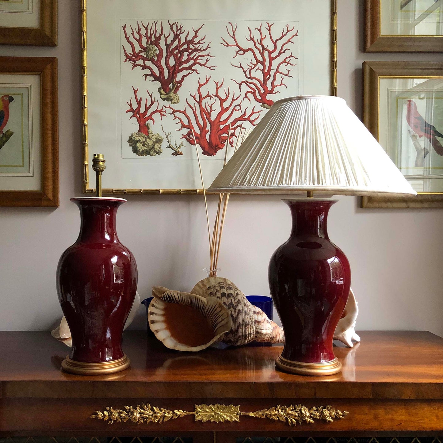 Pair of Chinese Red Glazed Vase Lamps
