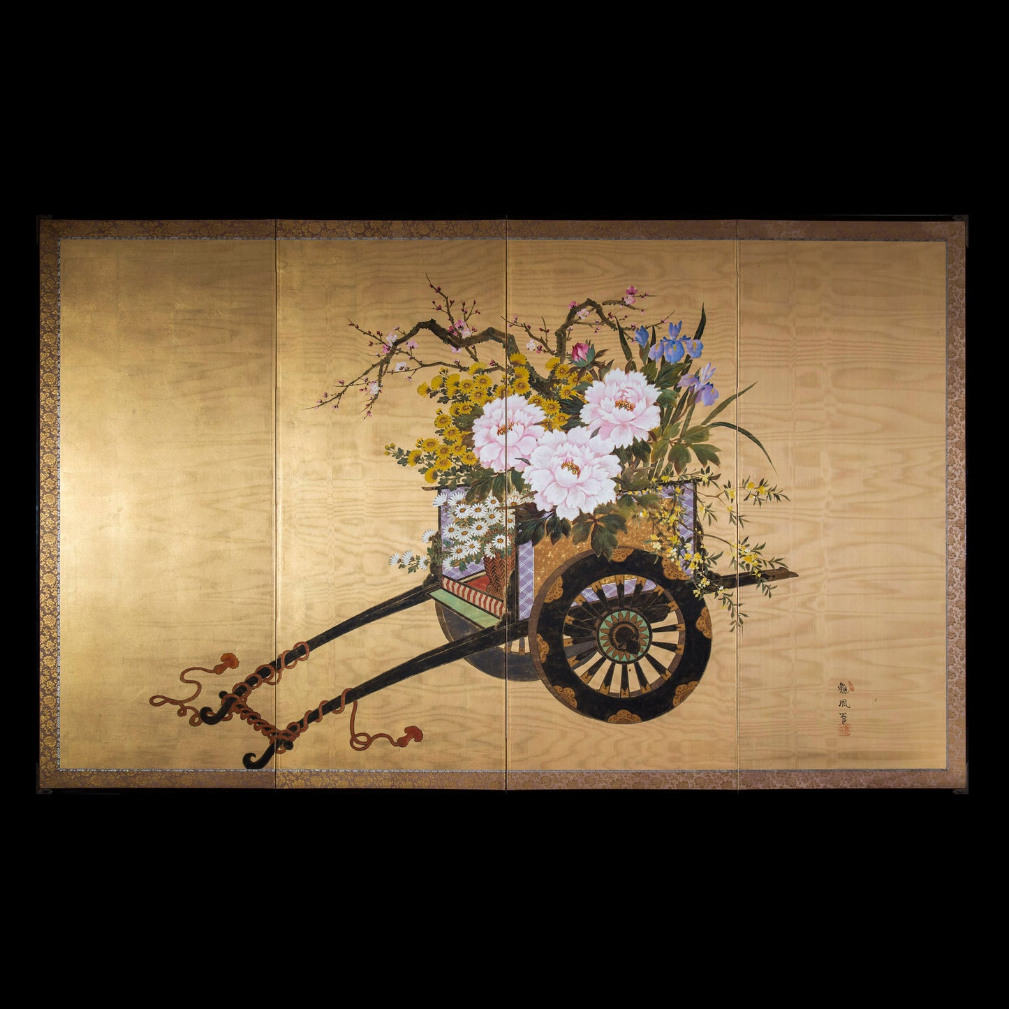 Fine Japanese Gilded and Painted Silk Screen