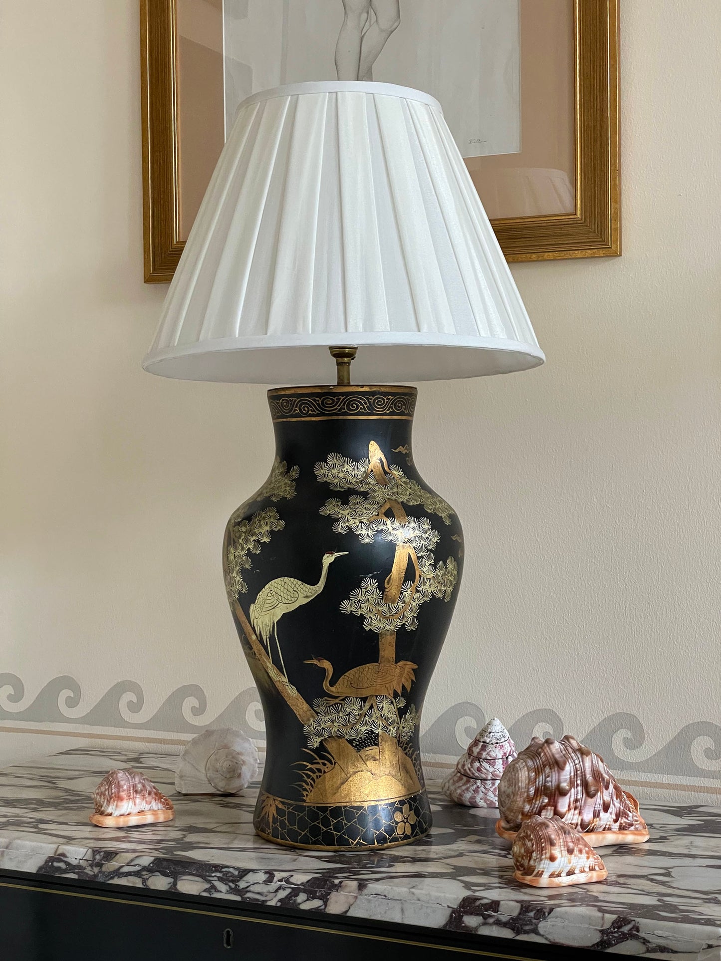 Large Pair of Chinoiserie Lacquer Table Lamps