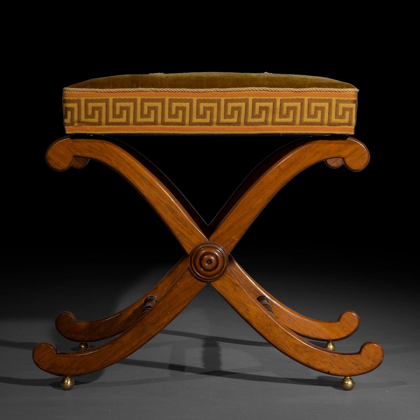 Regency X-Frame Stool with Greek Key Border