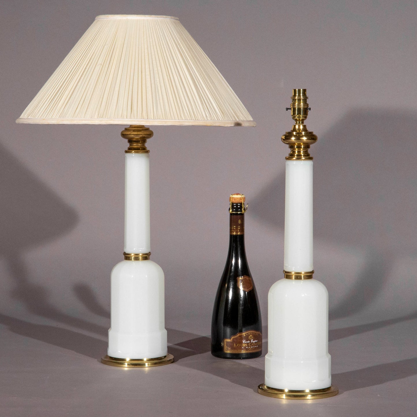 Pair of White Opaline Glass Lamps