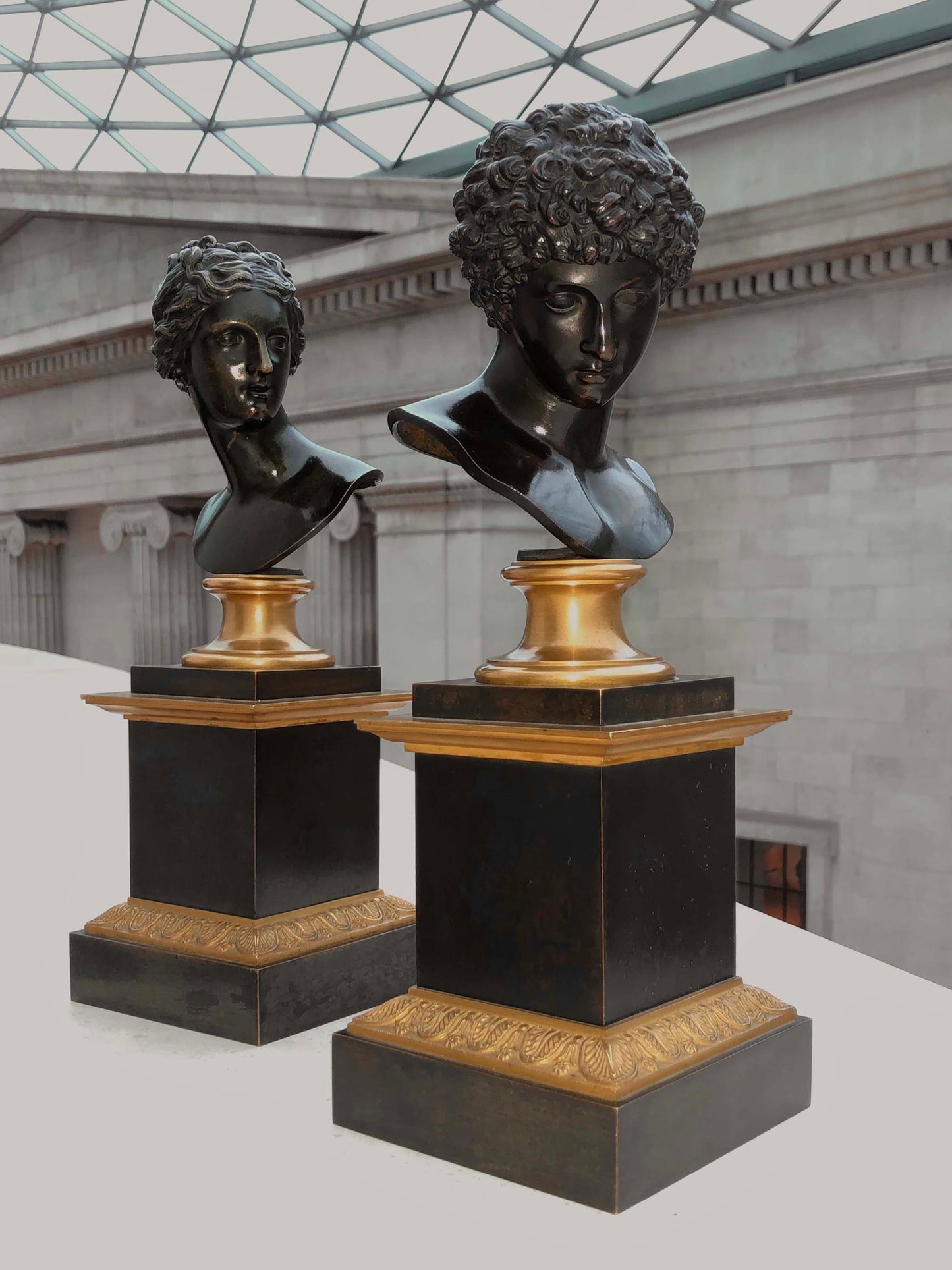 Fine Pair of Bronze Busts of Antinous and Venus